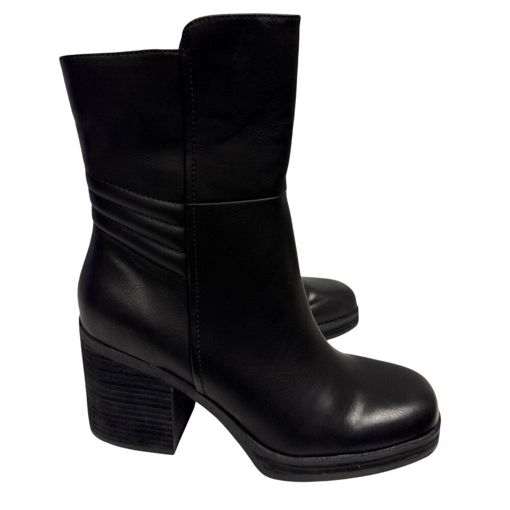 Korks Moergan Women's Boots Black Leather Zipper Chunky Block Heel Size 9 NEW